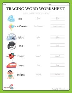 Trace The Words That Use The Letter I Worksheet