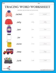 Trace The Words That Use The Letter J Worksheet