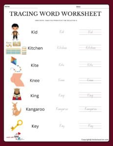 Trace The Words That Use The Letter K Worksheet