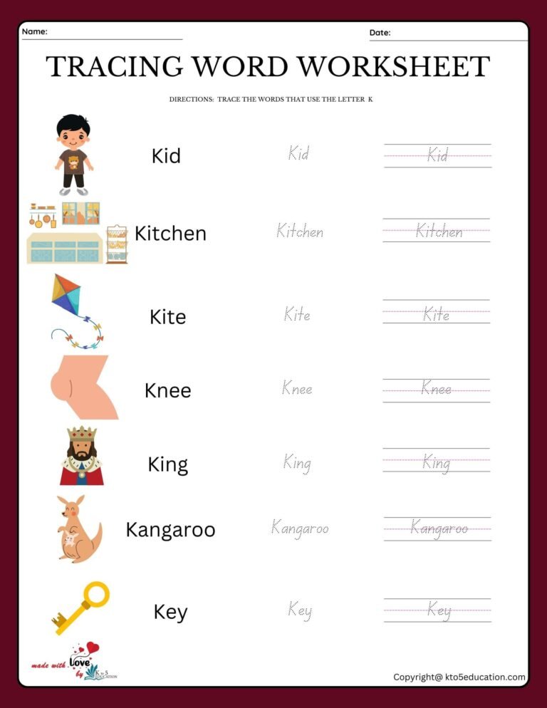 Trace The Words That Use The Letter K Worksheet | FREE Download 