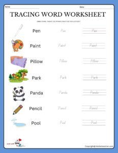 Trace The Words That Use The Letter P Worksheet