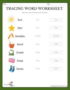 Trace The Words That Use The Letter S Worksheet