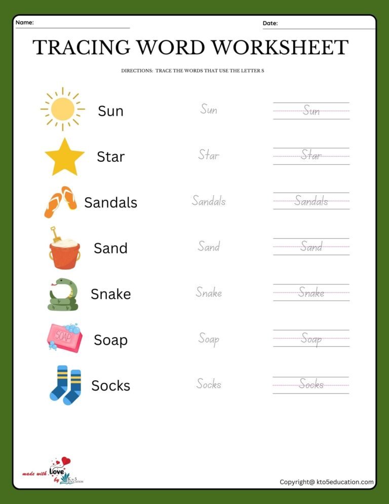 Trace The Words That Use The Letter S Worksheet | FREE Download