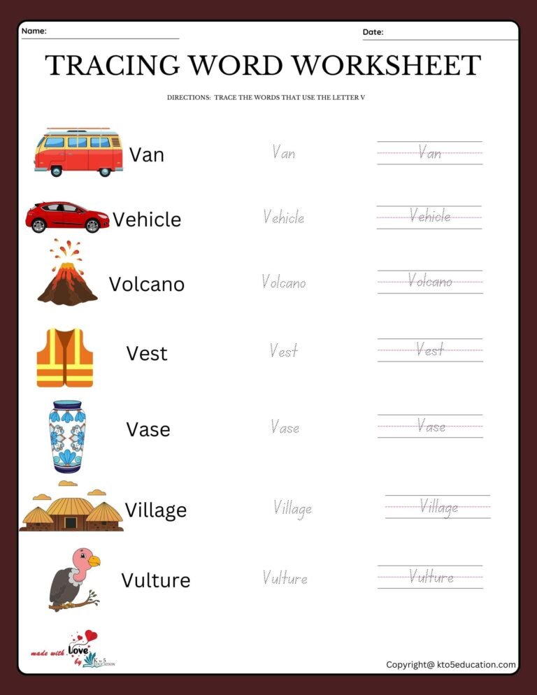 Trace The Words That Use The Letter V Worksheet | FREE Download 