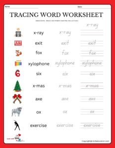 Trace The Words That Use The Letter X Worksheet