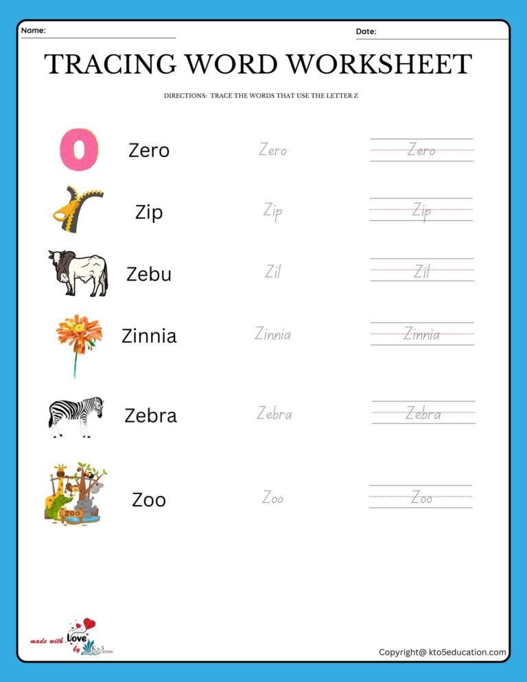 Trace The Words That Use The Letter Z Worksheet | FREE Download 