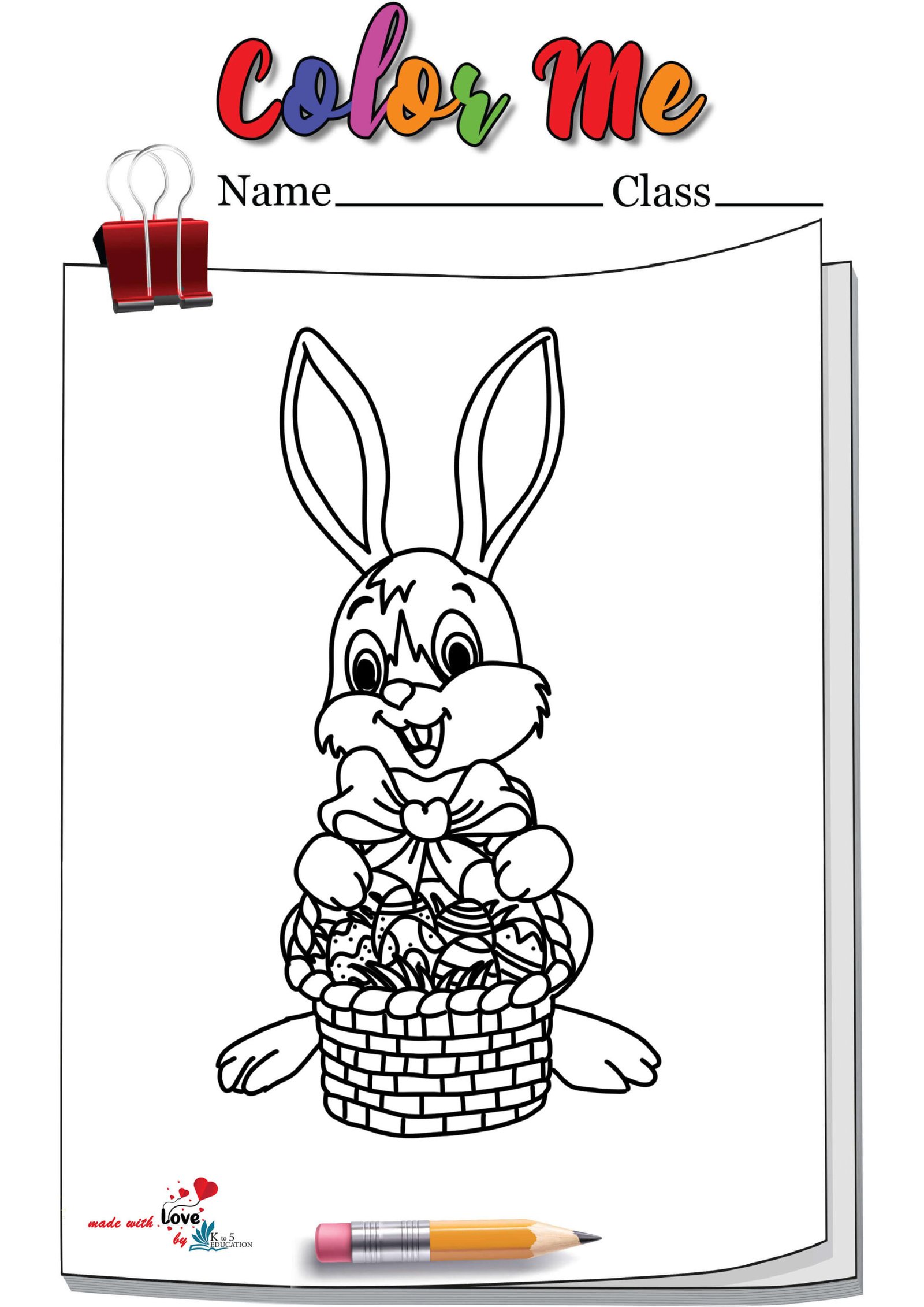 A Easter Bunny With Basket Of Painted Easter Eggs Coloring Page