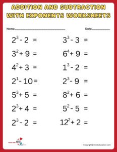 Addition And Subtraction With Eponents Number Worksheet For st Grade