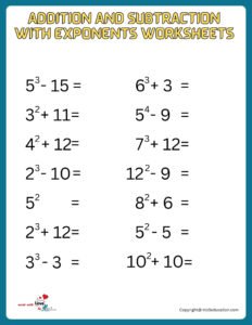 Addition And Subtraction With Eponents Worksheet