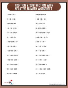 Addition And Subtraction With Integers Worksheets