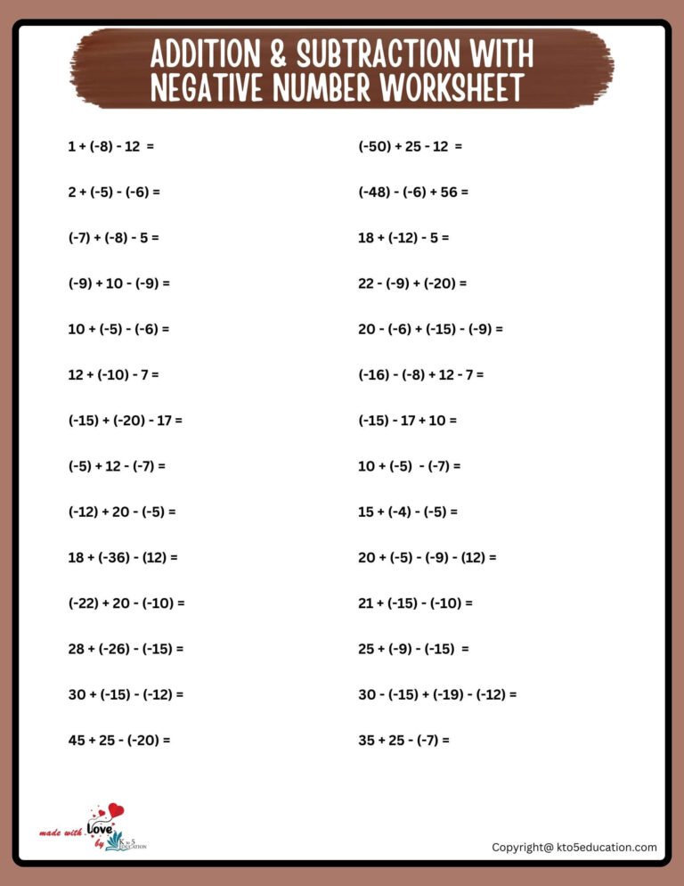 Addition And Subtraction With Integers Worksheets