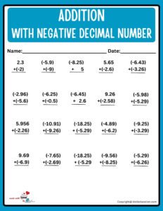 Addition With Decimal 2 Digit Numbers Worksheet