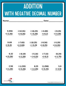 Addition With Decimal Mixed Numbers Worksheet