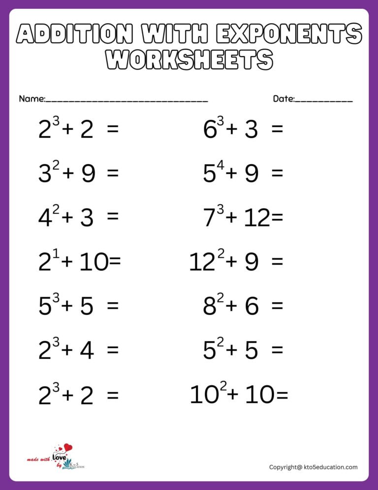 Addition With Exponents Worksheets | FREE Download