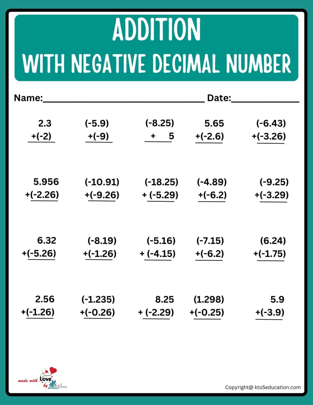 addition-with-negative-decimal-numbers-worksheet-free