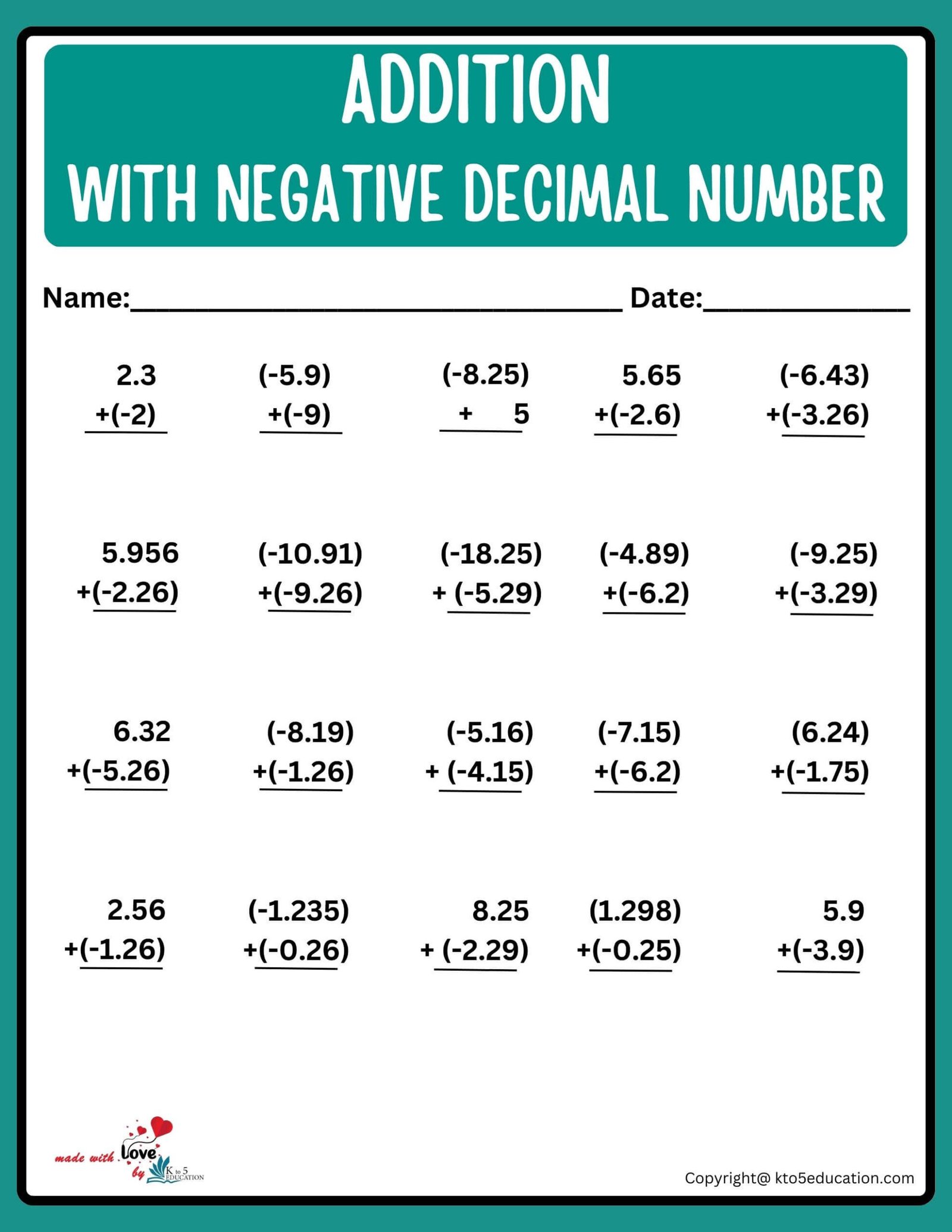 How To Subtract Negative Decimal Numbers