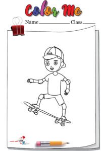 Boy Skateboarding On Skateboard Coloring Page