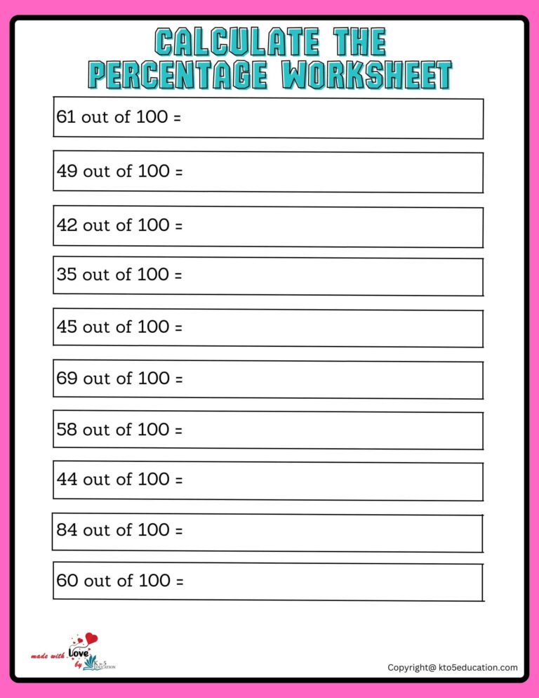 Calculate 100 Percentage Worksheet | FREE Download