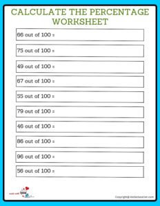 Calculate 100 Percentage Worksheets