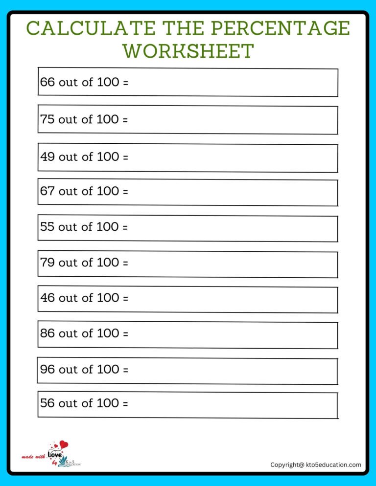 Calculate 100 Percentage Worksheets | FREE Download