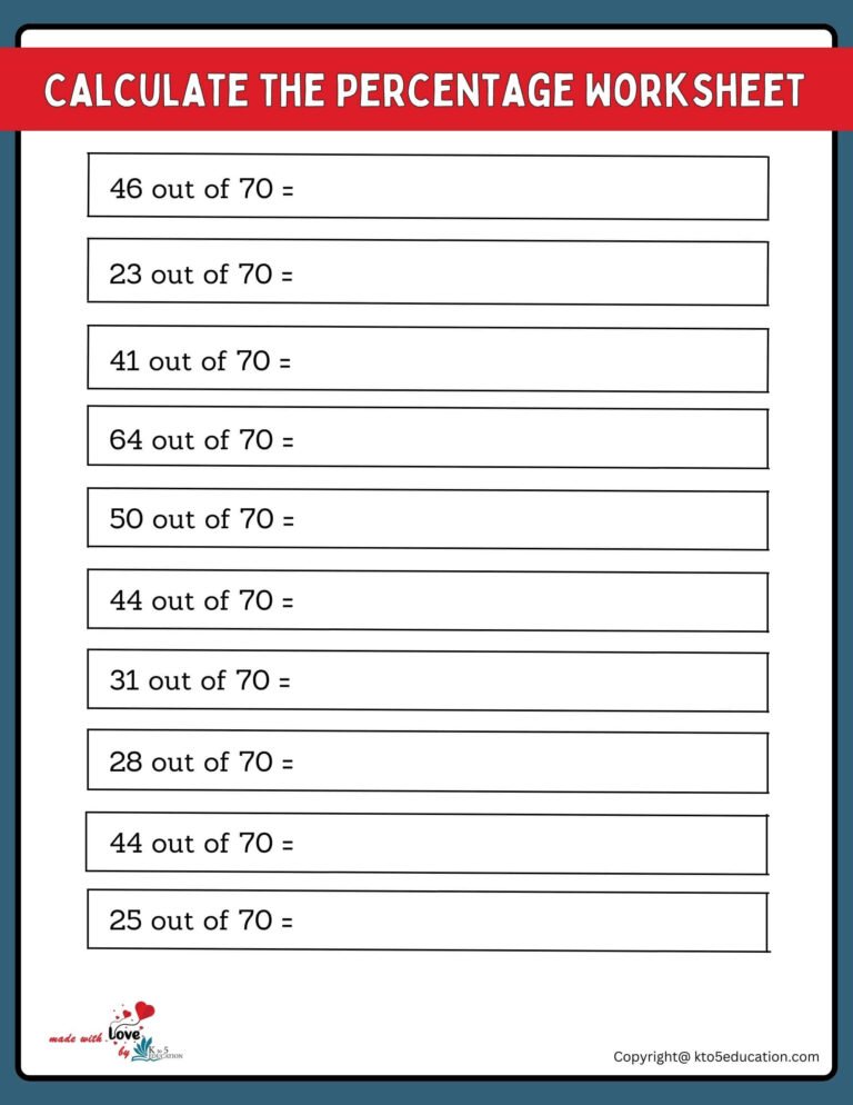 Calculate 70 Percentage Of A Value Worksheet | FREE Download