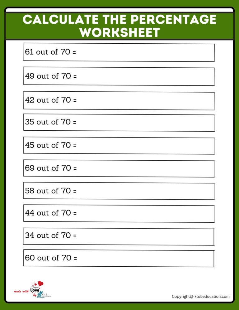 Calculate 70 Percentage Worksheet | FREE Download