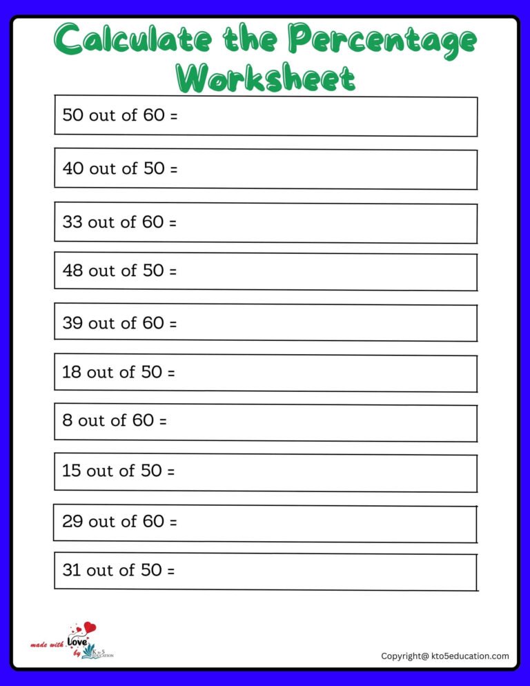 Calculate A Percentage Of 50 To 60 Worksheet | FREE Download