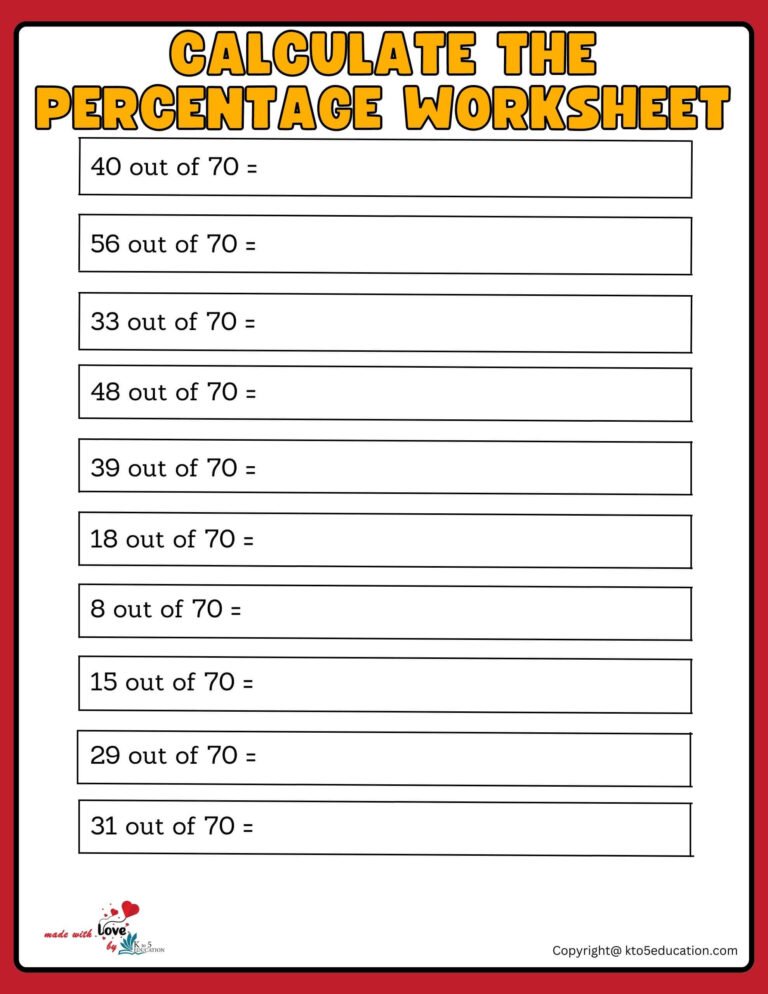 Calculate A Percentage Of 70 Worksheet | FREE Download