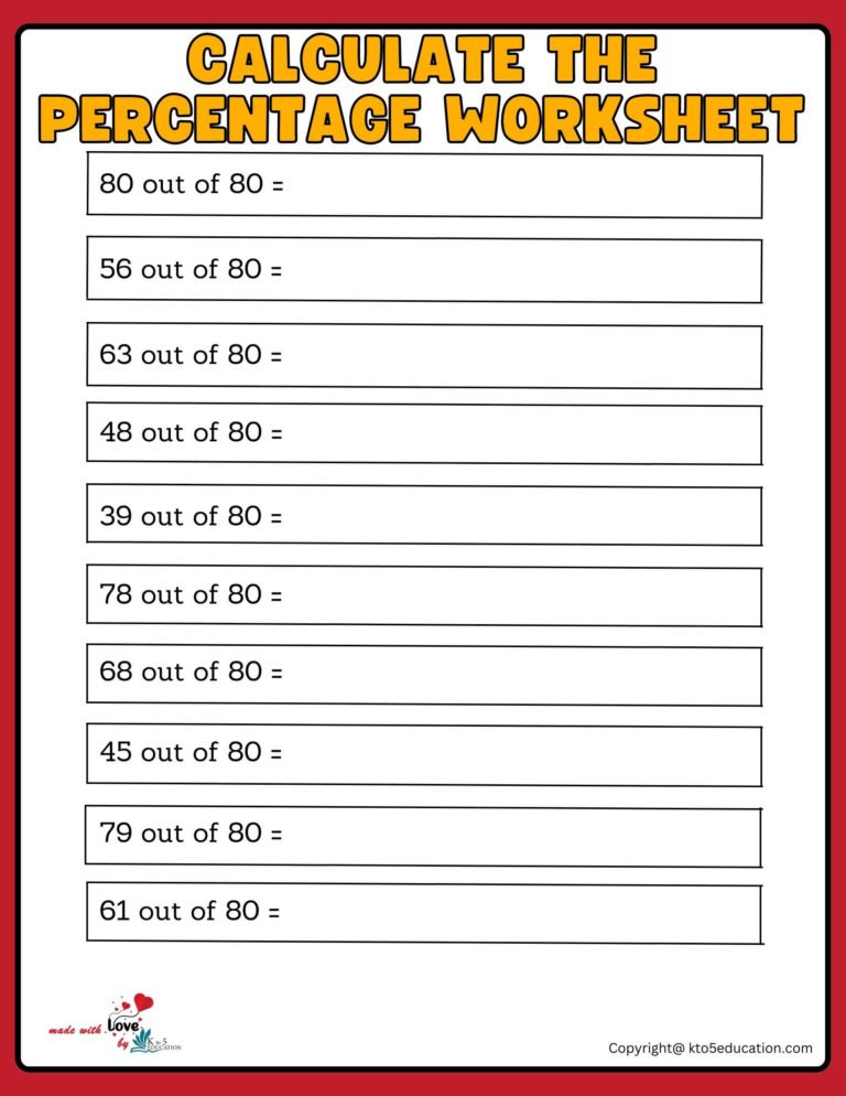 Calculate A Percentage Of 80 Worksheet