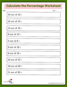 Calculate A Percentage Of Small Fraction Worksheet