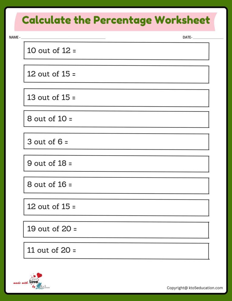 Calculate A Percentage Of Small Fraction Worksheet | FREE Download