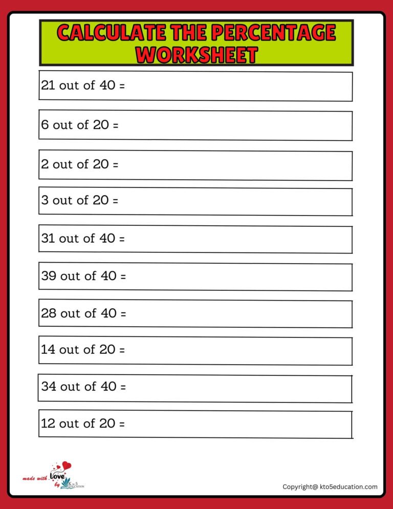 Calculate A Percentage Of Worksheet | FREE Download