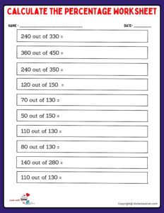 Calculate Percentage Of A Value Larger Fraction Worksheet