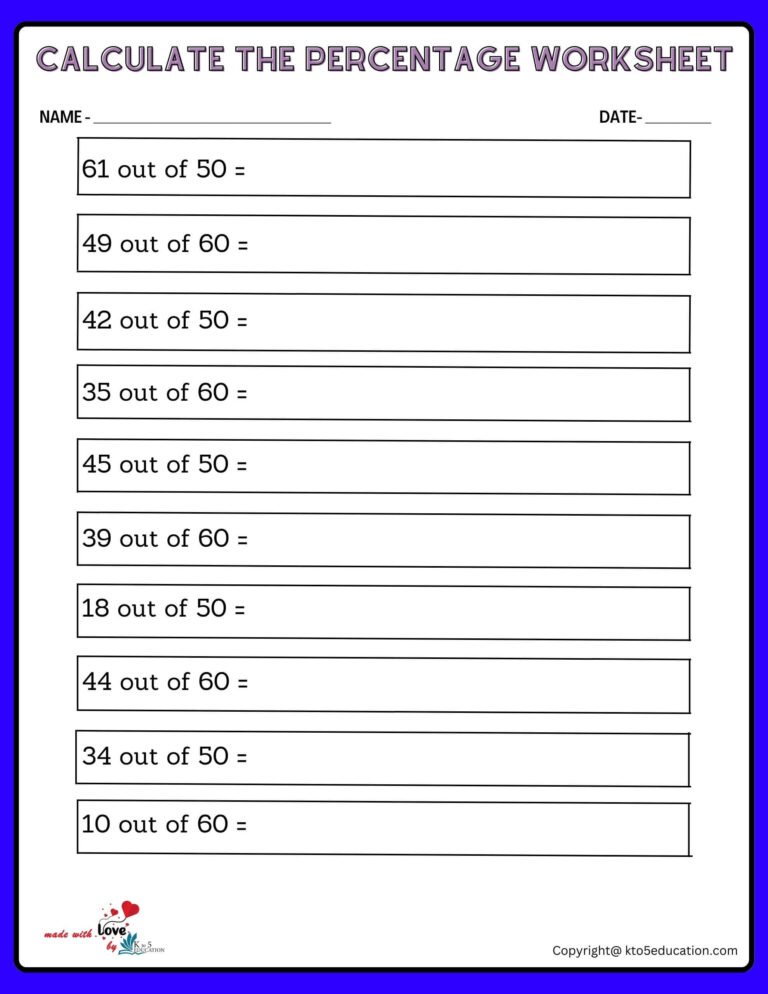 Calculate Percentage Of Raise 50 To 60 Worksheet | FREE Download