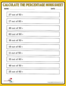 Calculate The Percentage 50 To 60 Worksheet