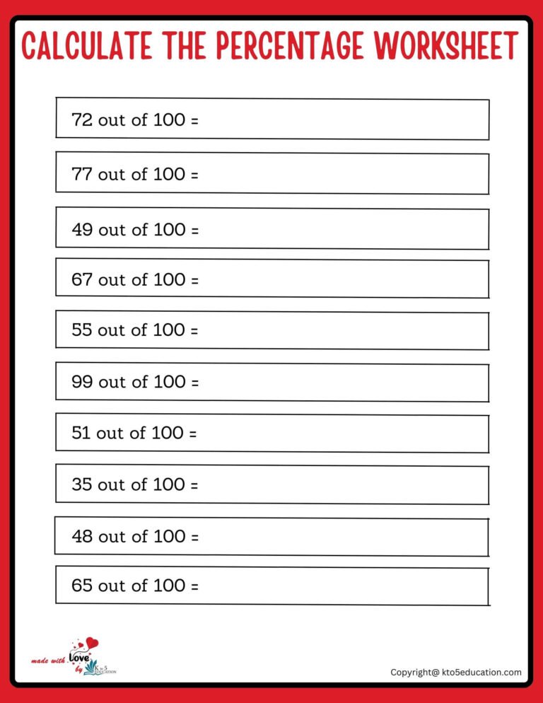 Calculate The Percentage Of 100 Worksheets | FREE Download