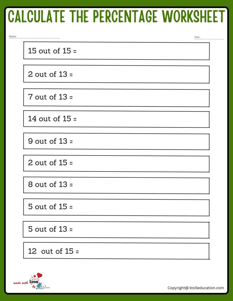 Calculate The Percentage Of 13 To 15 Worksheet | FREE Download