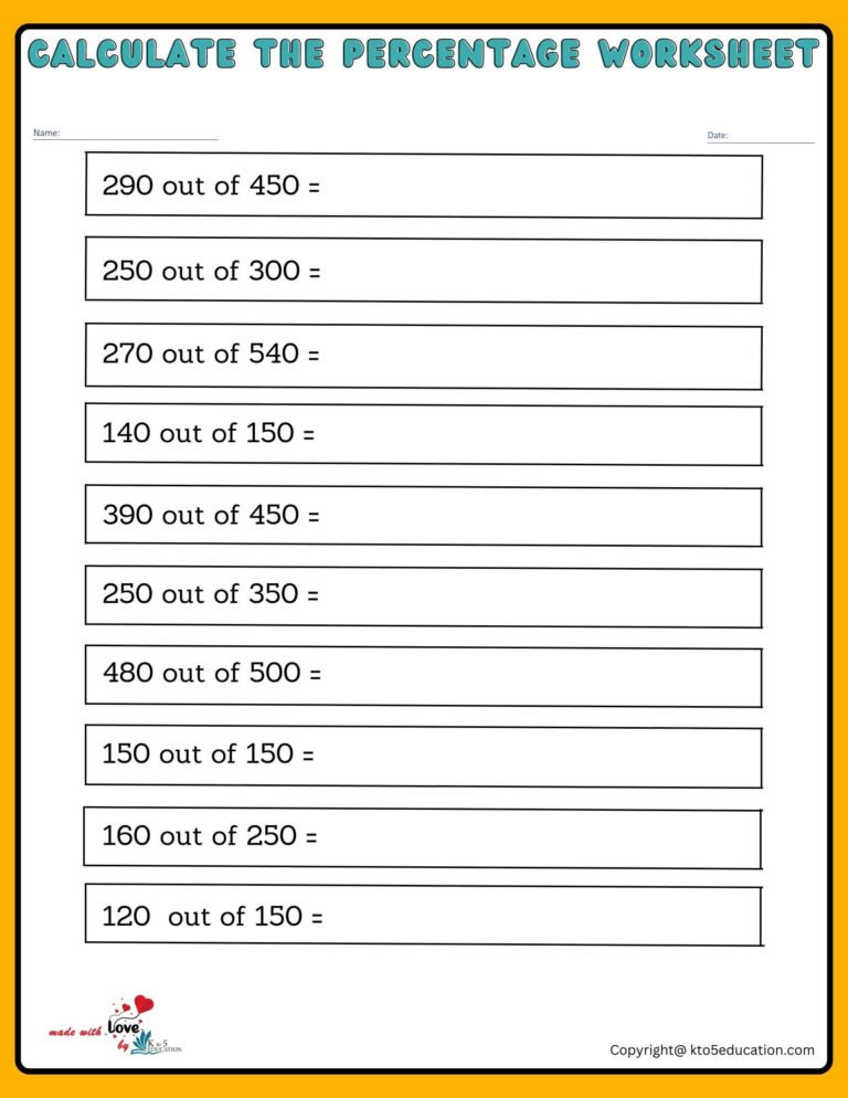 Calculate The Percentage Of Larger Fraction Worksheet | FREE Download