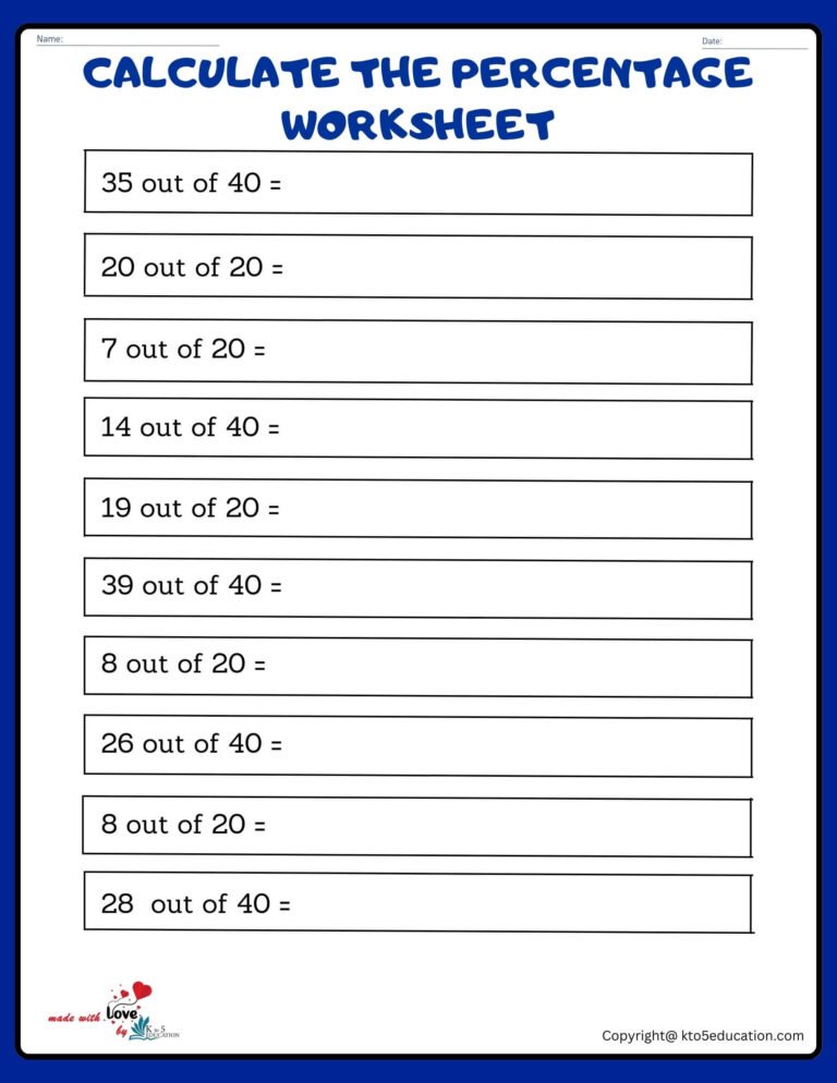 Calculate The Percentage Of Worksheet | FREE Download