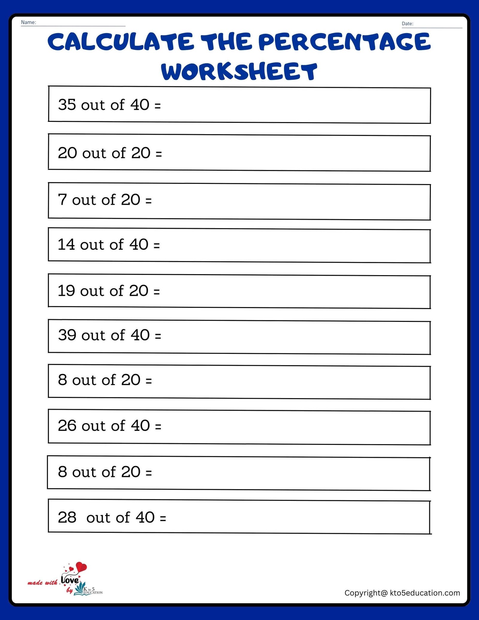 Calculate The Percentage Of Worksheet