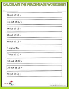 Calculate The Percentage Small Fraction Worksheets