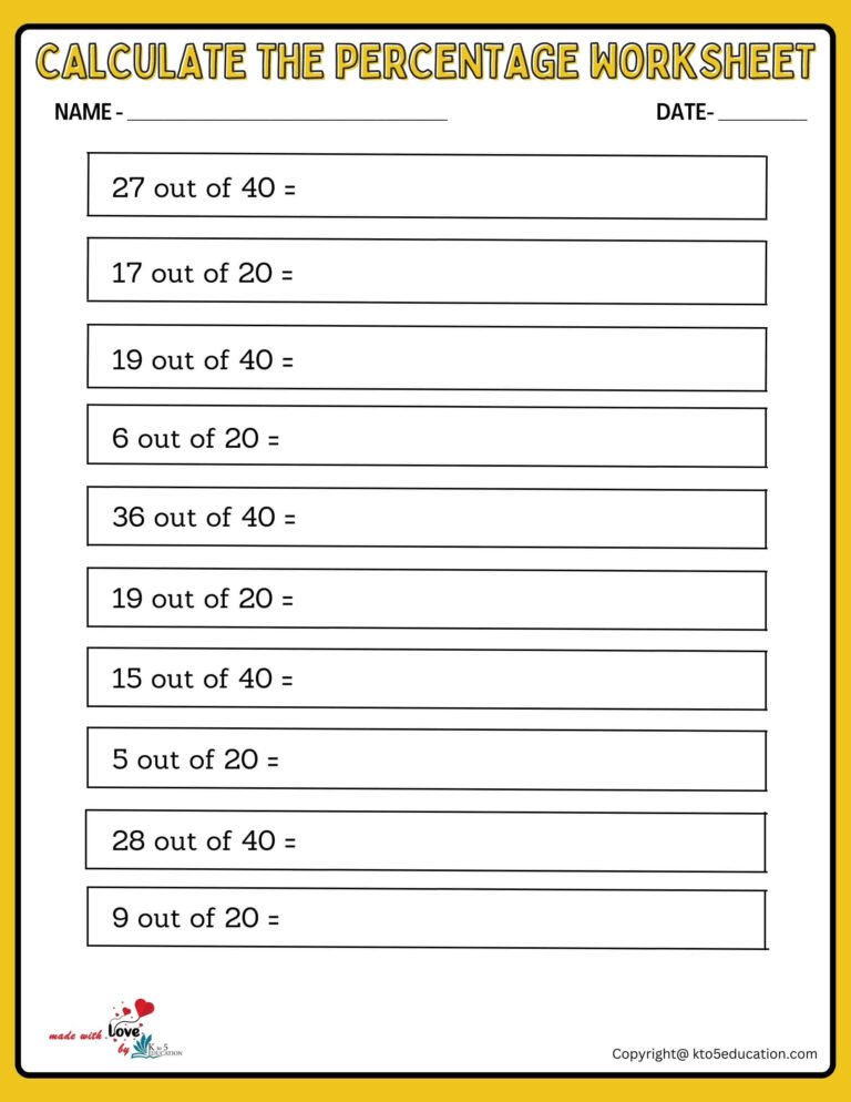 Calculate The Percentage Worksheet | FREE Download