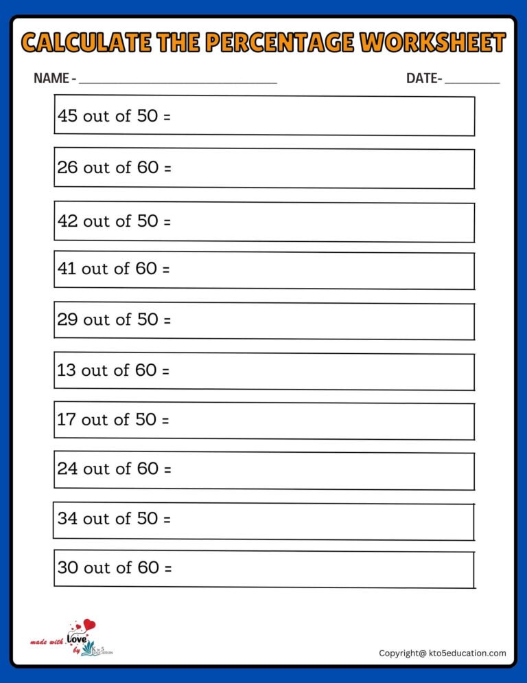 Calculate With Percentage 50 To 60 Worksheet | FREE Download