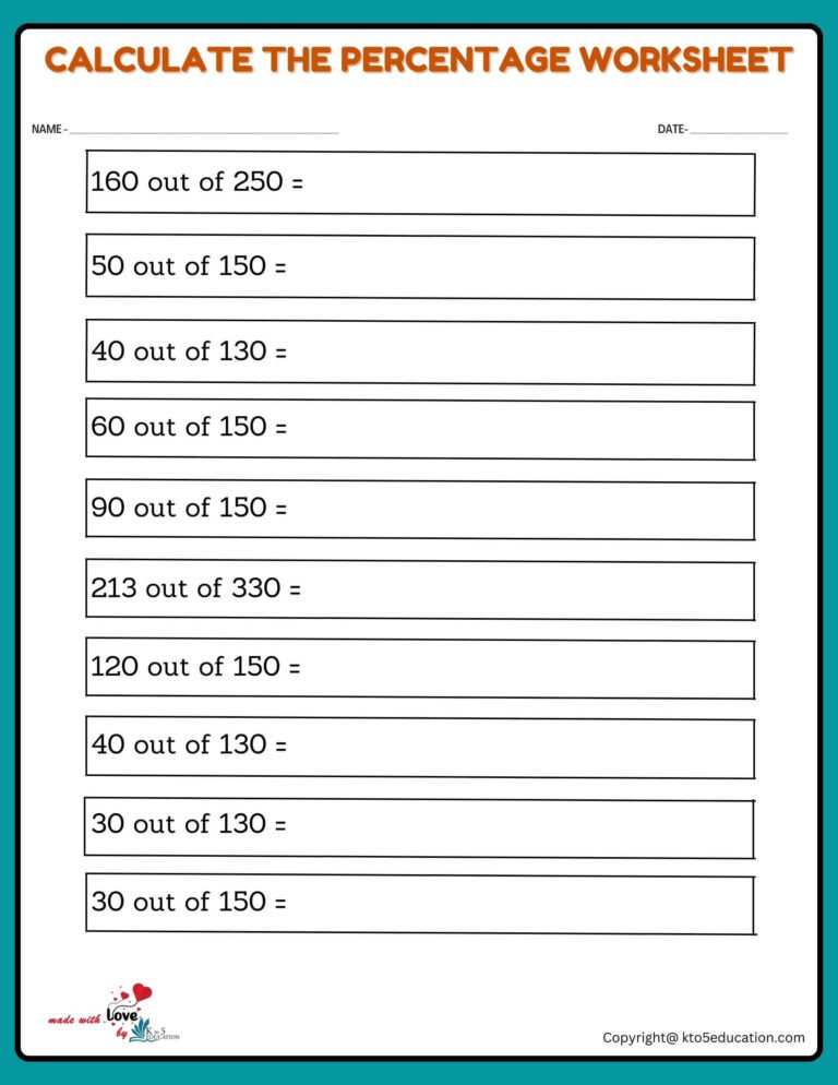 Calculate With Percentage Larger Fraction Worksheet | FREE Download