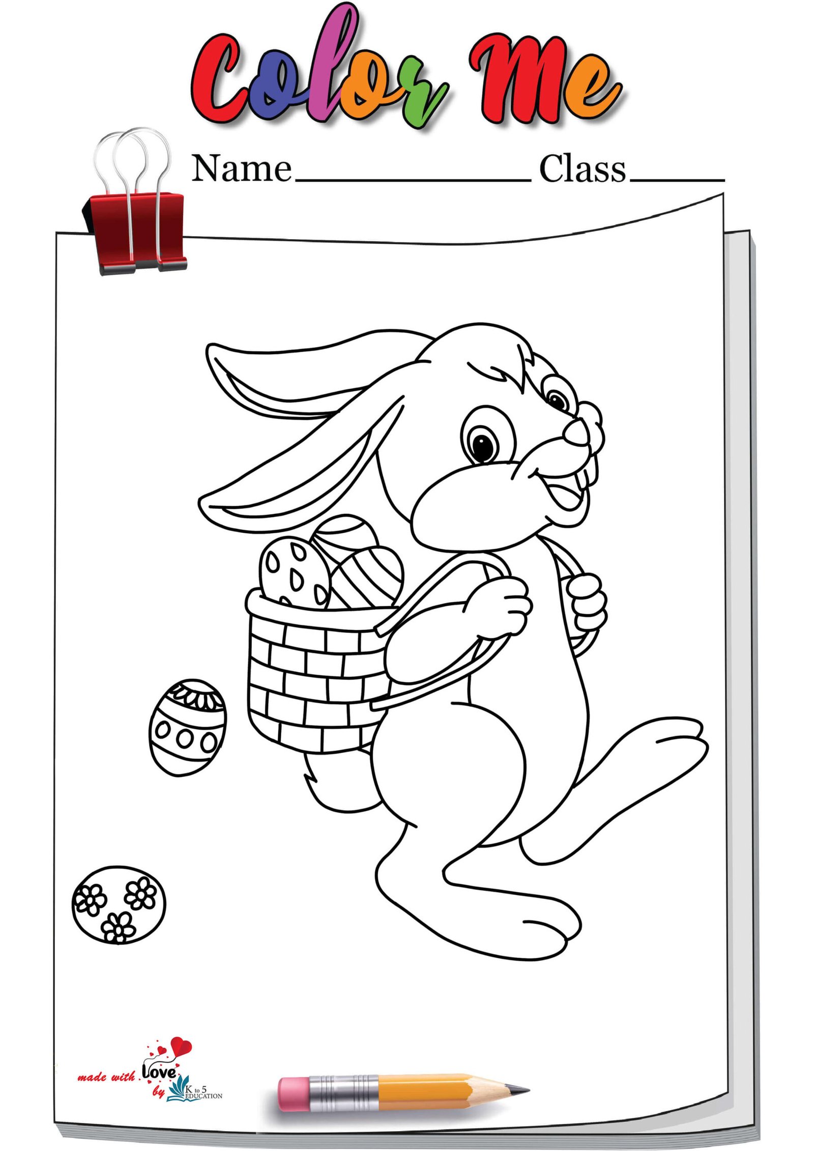 Cartoon Easter Bunny Carrying Basket Coloring Page
