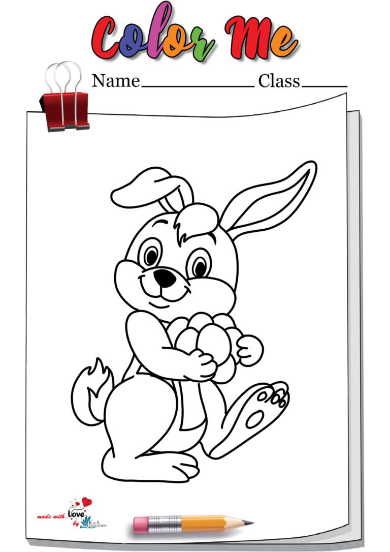 Cartoon Easter Bunny Carrying Colorful Eggs Coloring Page | FREE Download