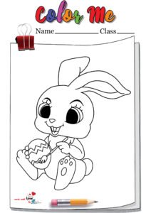 Cartoon Funny Easter Bunny Painting An Egg Coloring Page
