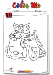 Cat In A Backpack Coloring Page