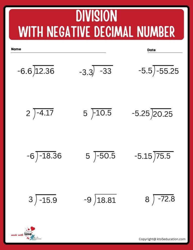 Division Of Decimal Numbers Worksheet