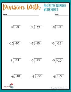 Division Using Negative Number Worksheet